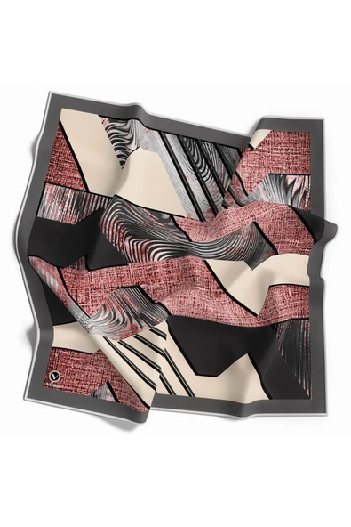 Twill Dalgalı Geometrik Desenli Pudra Renkli 90x90 Eşarp (İpek İçermez) Kenar Dikiş Şekli El Dikişli ürün görseli