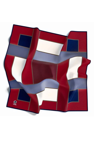 Twill Geometrik Desenli Bordo - Lacivert Renkli 90x90 Eşarp (İpek İçermez) Kenar Dikiş Şekli El Dikişli - Resim 2