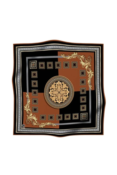 Twill Barok Desenli Taba Renkli 90x90 Eşarp (İpek İçermez) Kenar Dikiş Şekli El Dikişli - Resim 6