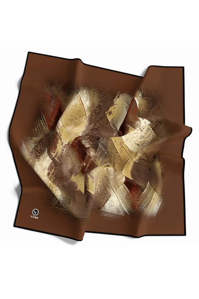 Twill Fırça Efektli Desenli Taba Renkli 90x90 Eşarp (İpek İçermez) Kenar Dikiş Şekli El Dikişli ürün görseli