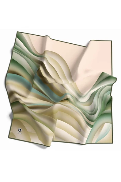 Kristal Geometrik Desenli Haki Renkli 90x90 Eşarp (İpek İçermez) Kenar Dikiş Şekli El Dikişli ürün görseli