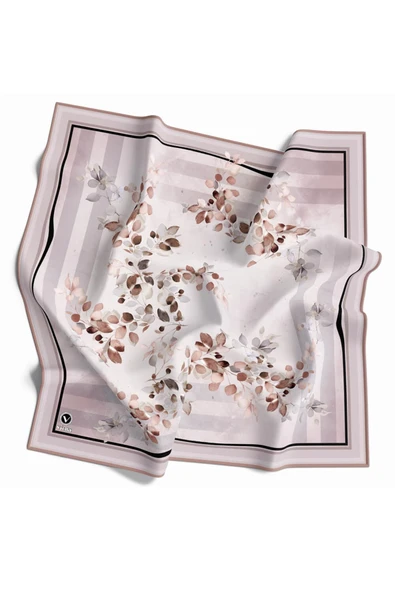 Twill Çiçek Desenli Bej Renkli 90x90 Eşarp (İpek İçermez) Kenar Dikiş Şekli El Dikişli ürün görseli