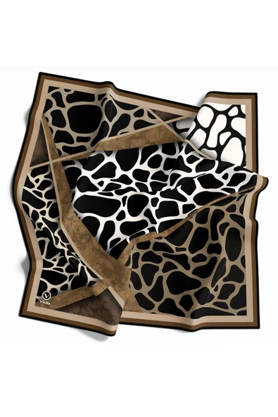 Twill Taş Desenli Bej Renkli 90x90 Eşarp (İpek İçermez)Kenar Dikiş Şekli El Dikişli - Resim 2