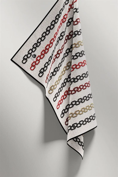 Twill Zincir Desenli Krem - Bordo Renkli 90x90 Eşarp (İpek İçermez) Kenar Dikiş Şekli El Dikişli - Resim 3