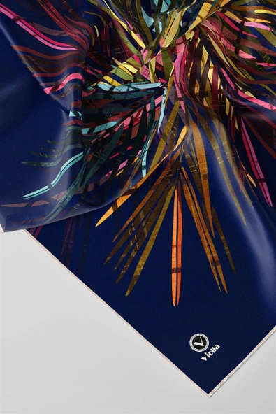 Twill Havai Fişek Desenli Lacivert Renkli 90x90 Eşarp (İpek İçermez) Kenar Dikiş Şekli El Dikişli - Resim 2