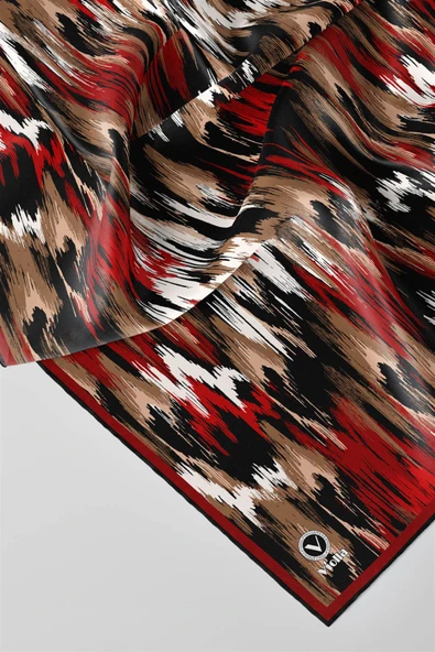 Twill Fırça Desenli Bordo Renkli 90x90 Eşarp (İpek İçermez) Kenar Dikiş Şekli El Dikişli - Resim 2