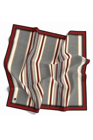 Twill Kazayaklı Şerit Desenli Bordo Renkli 90x90 Eşarp (İpek İçermez) Kenar Dikiş Şekli El Dikişli ürün görseli