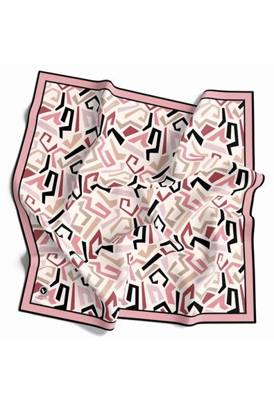 Twill Geometrik Desenli Pudra Renkli 90x90 Eşarp (İpek İçermez) Kenar Dikiş Şekli El Dikişli ürün görseli
