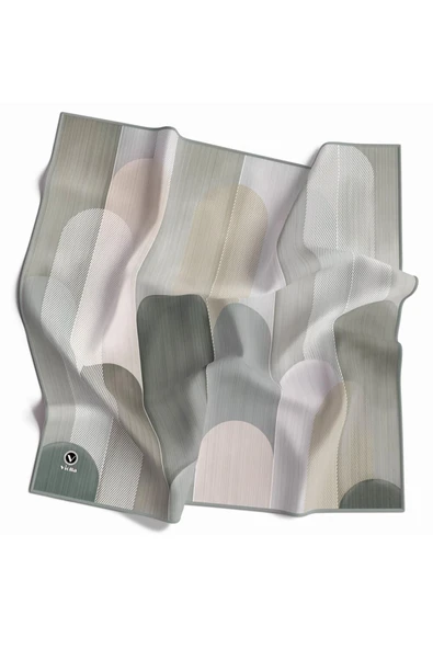 Twill Geometrik Desenli Koyu Mint Yeşili Renkli 90x90 Eşarp (İpek İçermez) Kenar Dikiş Şekli El Dikişli ürün görseli