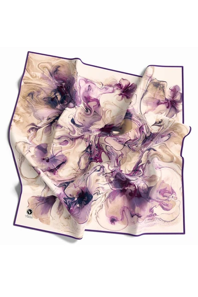 Twill Soyut Desenli Mor Renkli 90x90 Eşarp (İpek İçermez) Kenar Dikiş Şekli El Dikişli ürün görseli