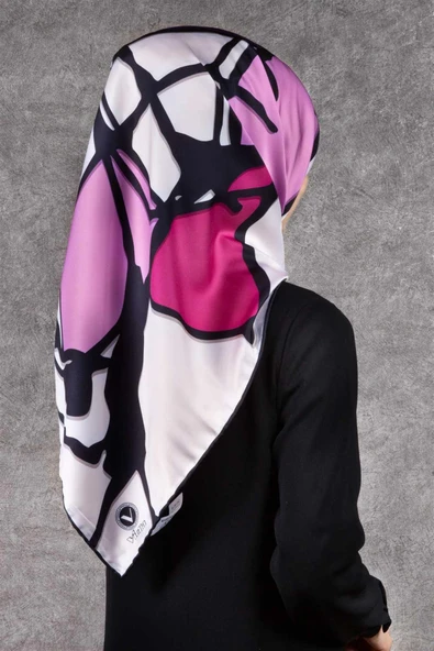 Twill Geometrik Desenli Lila - Mor Renkli 90x90 Eşarp (İpek İçermez) Dikim Şekli : El Dikişi ürün görseli