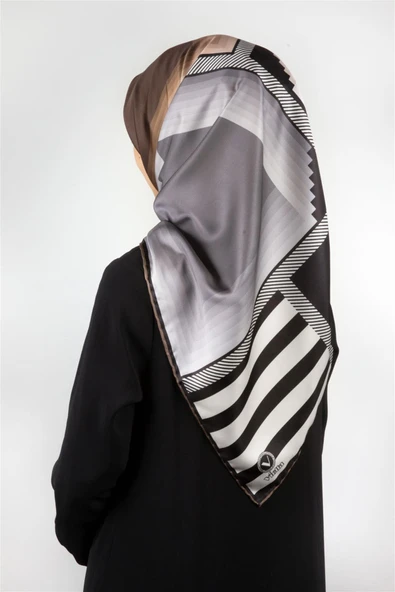 Twill Geometrik Desenli Vizon Renkli 90x90 Eşarp (İpek İçermez) Kenar Dikiş Şekli El Dikişli ürün görseli