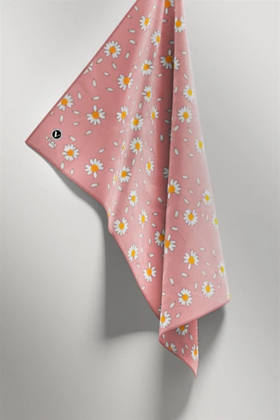 Twill Papatya Desenli Pudra Renkli 90x90 Eşarp (İpek İçermez) Kenar Dikiş Şekli El Dikişli - Resim 4