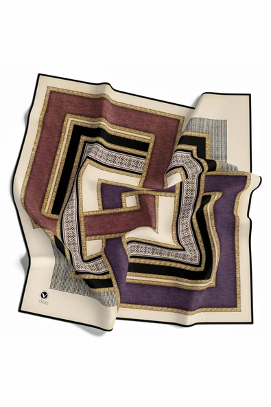 Kristal Geometrik Desenli Lila Renkli 90x90 Eşarp (İpek İçermez) Kenar Dikiş Şekli El Dikişli ürün görseli