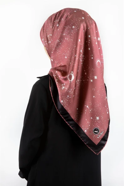 Twill Galaksi Desenli Gül Kurusu Renkli 90x90 Eşarp (İpek İçermez) Kenar Dikiş Şekli El Dikişli ürün görseli