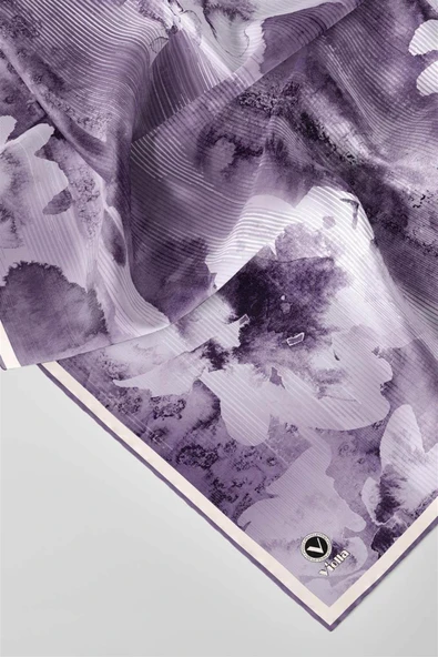 Twill Batik Desenli Lila Renkli 90x90 Eşarp (İpek İçermez) Dikim Şekli : El Dikişi - Resim 2