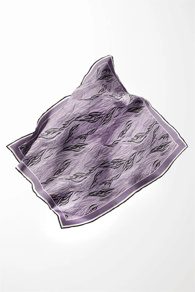 Twill Soyut Çizgi Desenli Lila Renkli 90x90 Eşarp (İpek İçermez) Kenar Dikiş Şekli El Dikişli - Resim 3