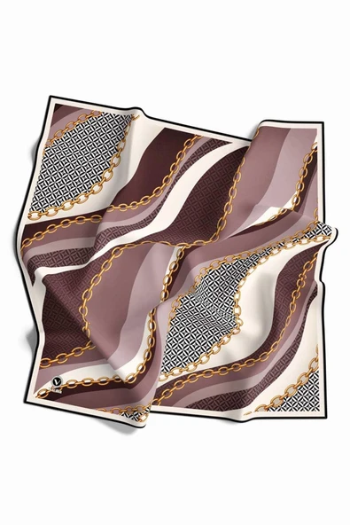 Kristal Zincir Desenli Pudra Renkli 90x90 Eşarp (İpek İçermez) Dikim Şekli : El Dikişi ürün görseli