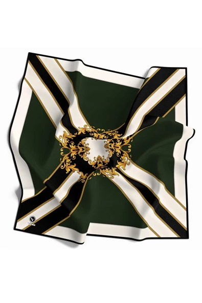 Kristal Barok Desenli Zümrüt Yeşili - Siyah Renkli 90x90 Dikim Şekli : El Dikişi Eşarp (İpek İçermez) ürün görseli