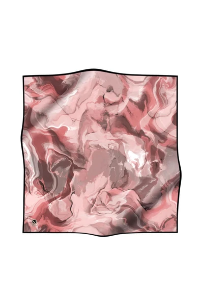 Twill Batik Desenli Pudra Renkli 90x90 Eşarp (İpek İçermez) Kenar Dikiş Şekli El Dikişli - Resim 5