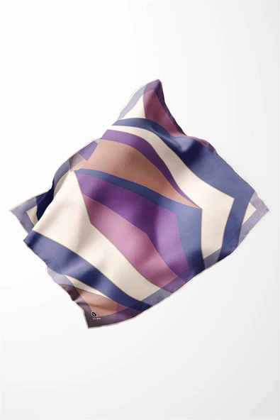 Twill Geometrik Desenli İndigo - Saks Renkli 90x90 Eşarp (İpek İçermez) Dikim Şekli : El Dikişi - Resim 4