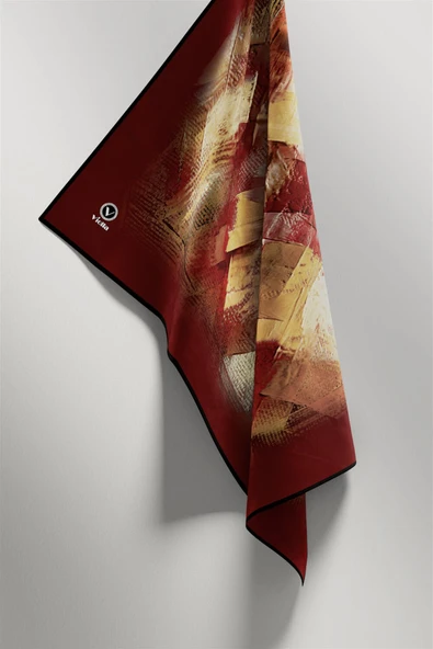 Twill Fırça Efektli Desenli Bordo Renkli 90x90 Eşarp (İpek İçermez) Kenar Dikiş Şekli El Dikişli - Resim 4