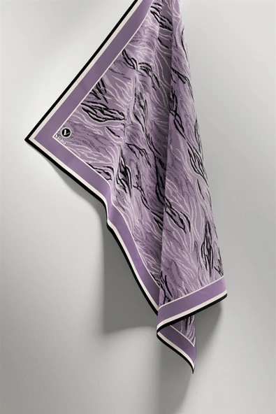 Twill Soyut Çizgi Desenli Lila Renkli 90x90 Eşarp (İpek İçermez) Kenar Dikiş Şekli El Dikişli - Resim 4