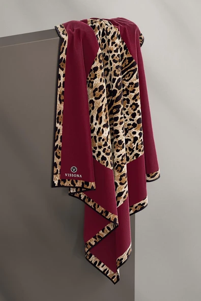 %100 Twill İpek Leopar Desenli Bordo Renkli 90x90 Eşarp Dikim Şekli : El Dikişi - Resim 4