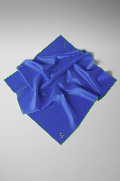 %100 Twill İpek Çizgi Desenli Saks - Zümrüt Yeşili Renkli 90x90 Eşarp Dikim Şekli : El Dikişi - Resim 4