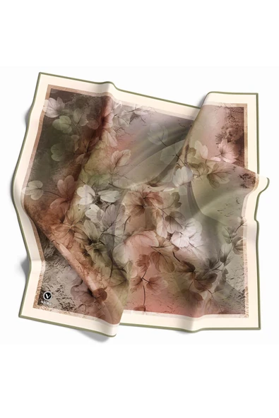 Kristal Batik Çiçek Desenli Haki Renkli 90x90 Eşarp (İpek İçermez) Kenar Dikiş Şekli El Dikişli ürün görseli