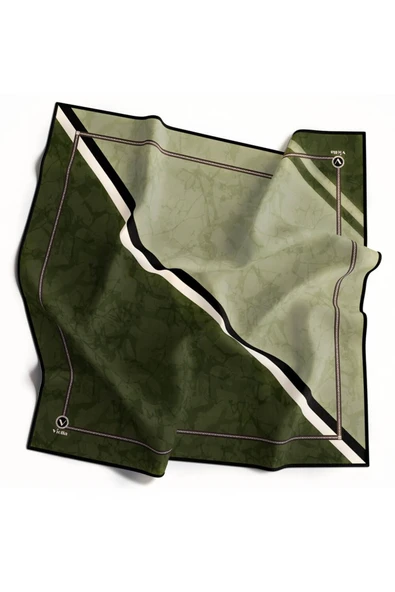 Kristal Geometrik Desenli Haki Renkli 90x90 Eşarp (İpek İçermez) Kenar Dikiş Şekli El Dikişli ürün görseli