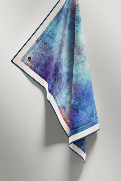 Twil Dokulu Desenli İndigo Renkli 90x90 Eşarp (İpek İçermez) Dikim Şekli : El Dikişi - Resim 5