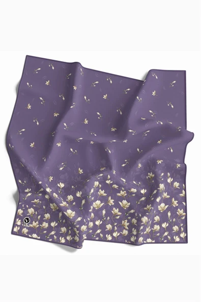 Kristal Çıtır Çiçek Desenli Lila Renkli 90x90 Eşarp (İpek İçermez) Kenar Dikiş Şekli El Dikişli ürün görseli