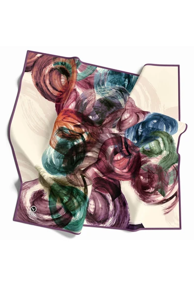Twill Fırça Efektli Desenli Lila Renkli 90x90 Eşarp (İpek İçermez) Kenar Dikiş Şekli El Dikişli - Resim 2