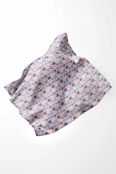 Twill Renkli Çiçek Desenli Lila Renkli 90x90 Eşarp (İpek İçermez) Kenar Dikiş Şekli El Dikişli - Resim 4