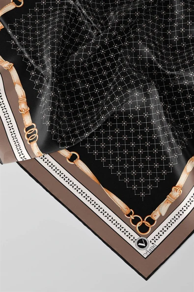 Twill Kemerli ve Çıtır Motifli Desenli Vizon Renkli 90x90 Eşarp (İpek İçermez) Dikim Şekli : El Dikişi - Resim 2