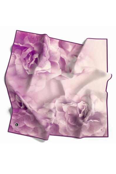 Rayon Büyük Çiçek Desenli Mürdüm Renkli 90x90 Eşarp (İpek İçermez) Kenar Dikiş Şekli El Dikişli ürün görseli 1