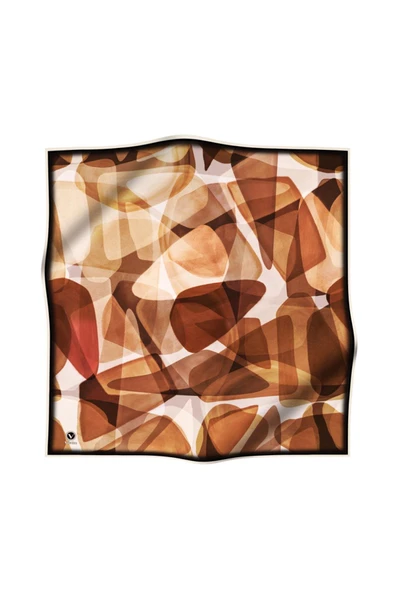 Twill Geometrik Batik Desenli Hardal Renkli 90x90 Eşarp (İpek İçermez) Kenar Dikiş Şekli El Dikişli - Resim 2