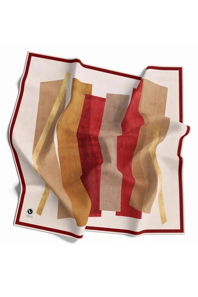 Twill Geometrik Desenli Bordo Renkli 90x90 Eşarp (İpek İçermez) Kenar Dikiş Şekli El Dikişli ürün görseli