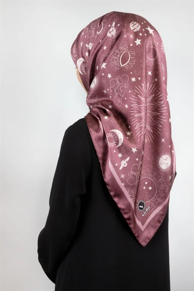 Twill Galaksi Desenli Gül Kurusu Renkli 90x90 Eşarp (İpek İçermez) Dikim Şekli : El Dikişi ürün görseli