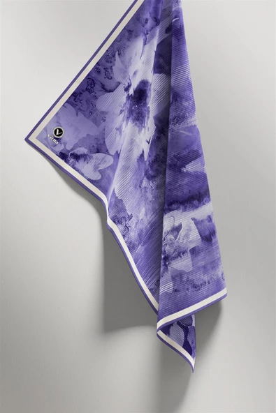 Twill Batik Desenli Saks Renkli 90x90 Eşarp (İpek İçermez) Dikim Şekli : El Dikişi - Resim 3