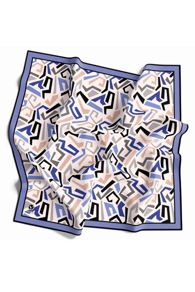 Twill Geometrik Desenli Bebe Mavisi Renkli 90x90 Eşarp (İpek İçermez) Kenar Dikiş Şekli El Dikişli ürün görseli