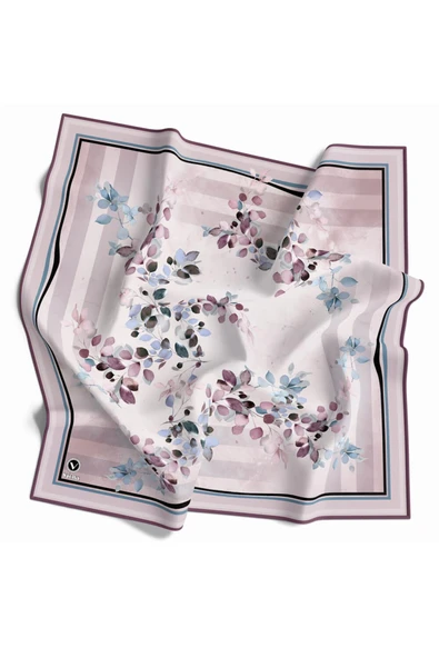 Twill Çiçek Desenli Mor Renkli 90x90 Eşarp (İpek İçermez) Kenar Dikiş Şekli El Dikişli ürün görseli