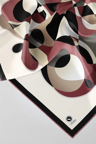 Twill Geometrik Desenli Pudra Renkli 90x90 Eşarp (İpek İçermez) Kenar Dikiş Şekli El Dikişli - Resim 2