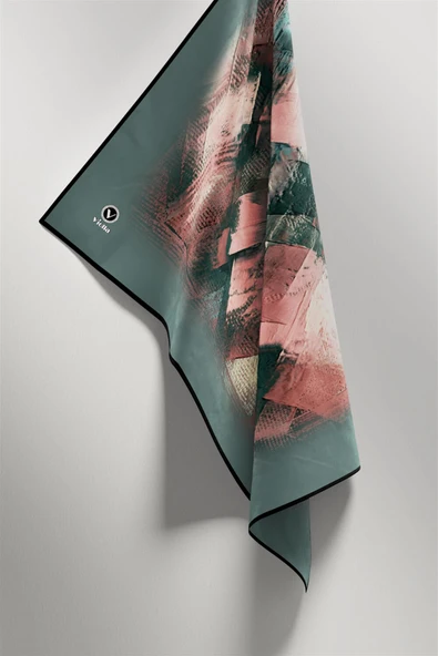 Twill Fırça Efektli Desenli Mint Yeşili Renkli 90x90 Eşarp (İpek İçermez) Kenar Dikiş Şekli El Dikişli - Resim 4