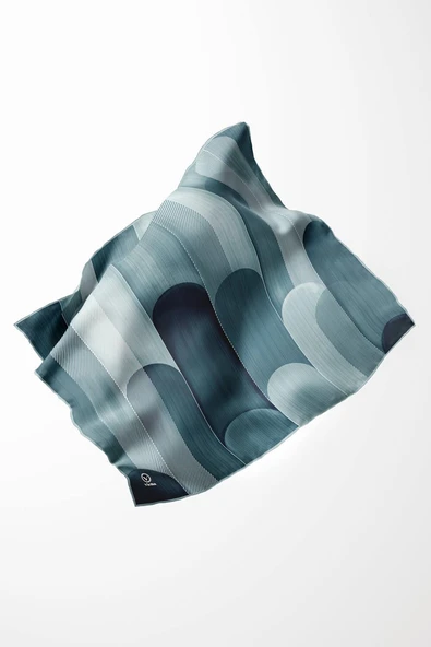 Twill Geometrik Desenli Petrol Yeşili Renkli 90x90 Eşarp (İpek İçermez) Kenar Dikiş Şekli El Dikişli - Resim 3