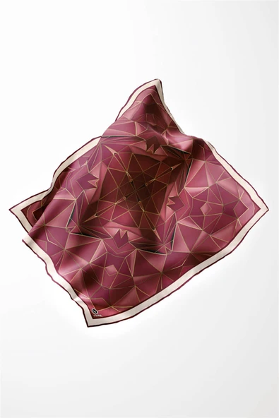 Twill Geometrik Desenli Mürdüm Renkli 90x90 Eşarp (İpek İçermez) Kenar Dikiş Şekli El Dikişli - Resim 4