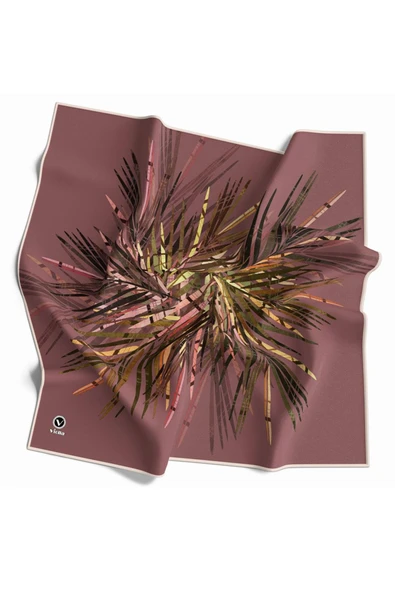 Twill Havai Fişek Desenli Gül Kurusu Renkli 90x90 Eşarp (İpek İçermez) Kenar Dikiş Şekli El Dikişli ürün görseli 1