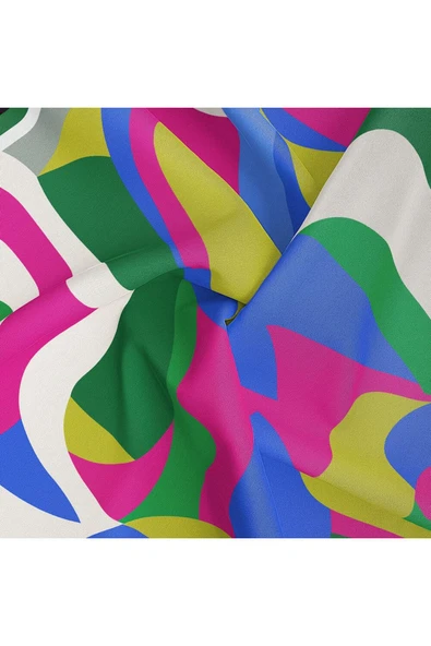 %100 Twill İpek Geometrik Desenli Fuşya - Zümrüt Yeşili Renkli 90x90 Eşarp Dikim Şekli : El Dikişi - Resim 5
