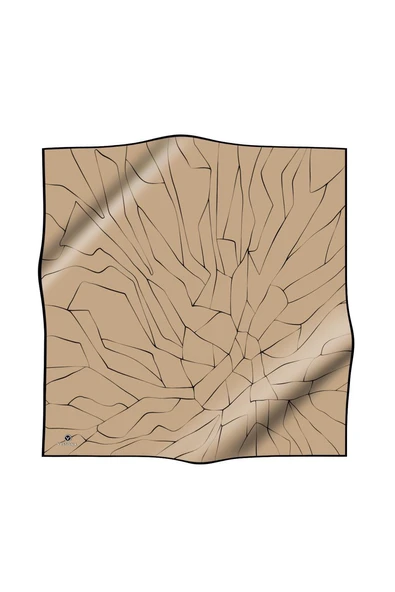 %100 Twill İpek Çizgi Desenli Bej - Siyah Renkli 90x90 Eşarp Dikim Şekli : El Dikişi - Resim 2